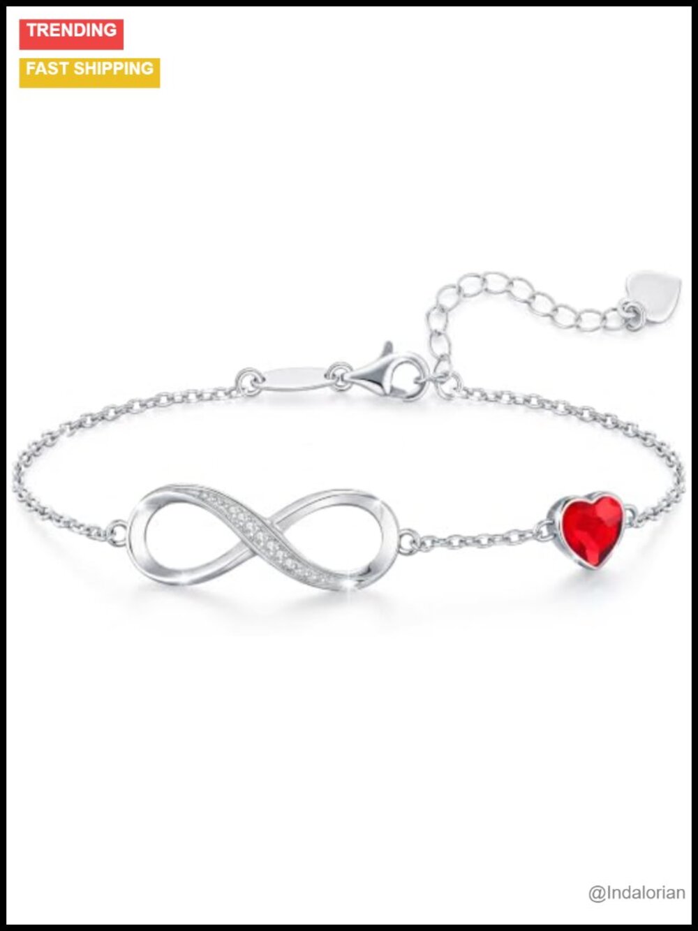 925 Sterling Silver Infinity Heart Birthstone Bracelet Adjustable